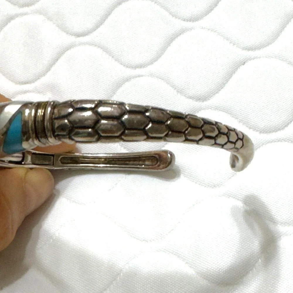 ASCH GROSSBARDT 18k White Gold Sterling Silver Lapis? Turquoise? Bangle Bracelet